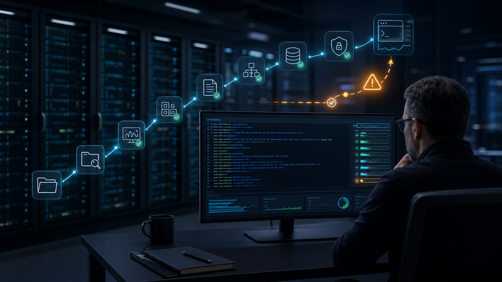 Ilustrasi terminal Linux server untuk monitoring dan troubleshooting